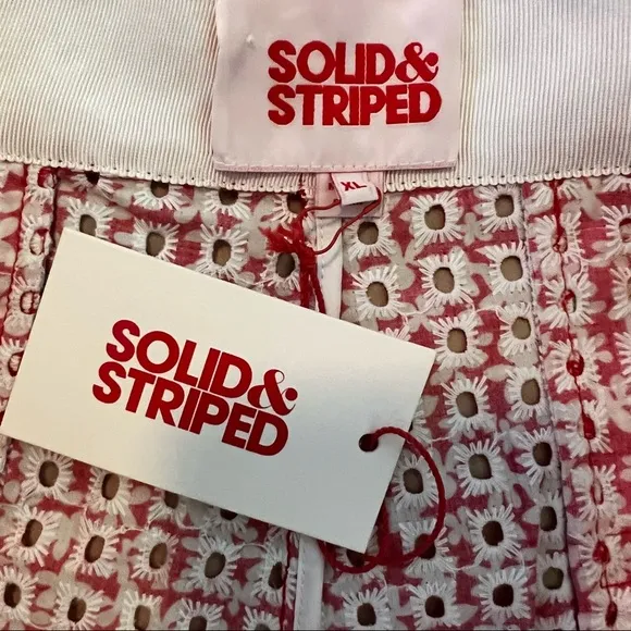 SOLID &amp; STRIPED Red and white Perforated floral-print cotton shorts x-Large