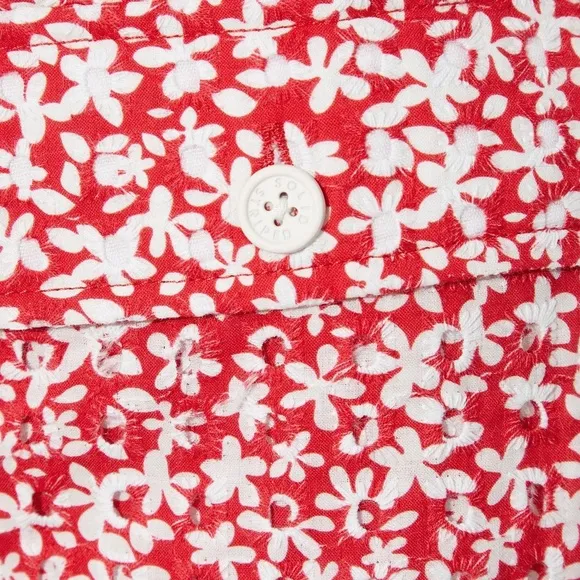 SOLID &amp; STRIPED Red and white Perforated floral-print cotton shorts x-Large