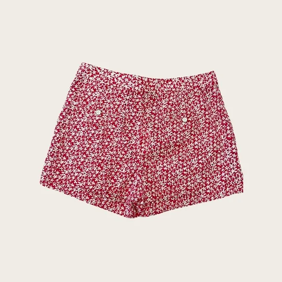 SOLID &amp; STRIPED Red and white Perforated floral-print cotton shorts x-Large