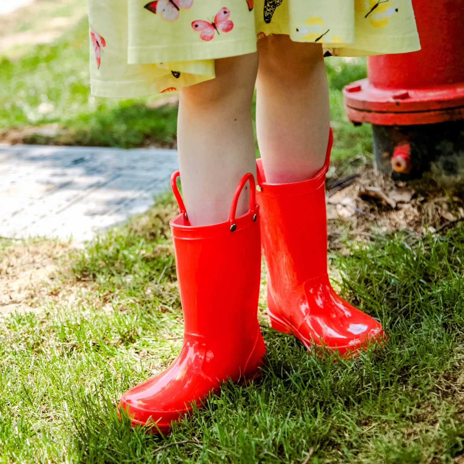 Solid Color Easy-on Handle Rubber Rain Boots