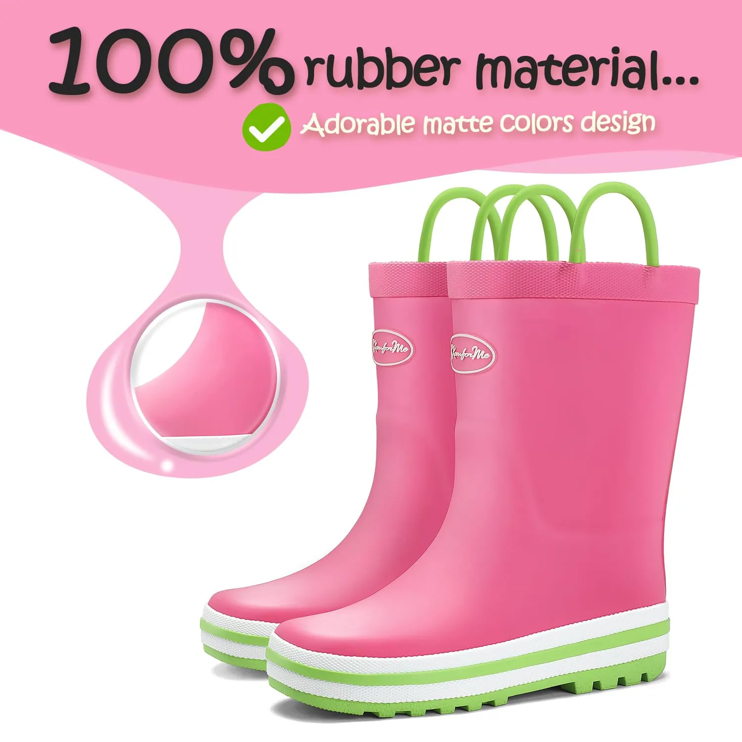Solid Color Green Handle Rubber Rain Boots