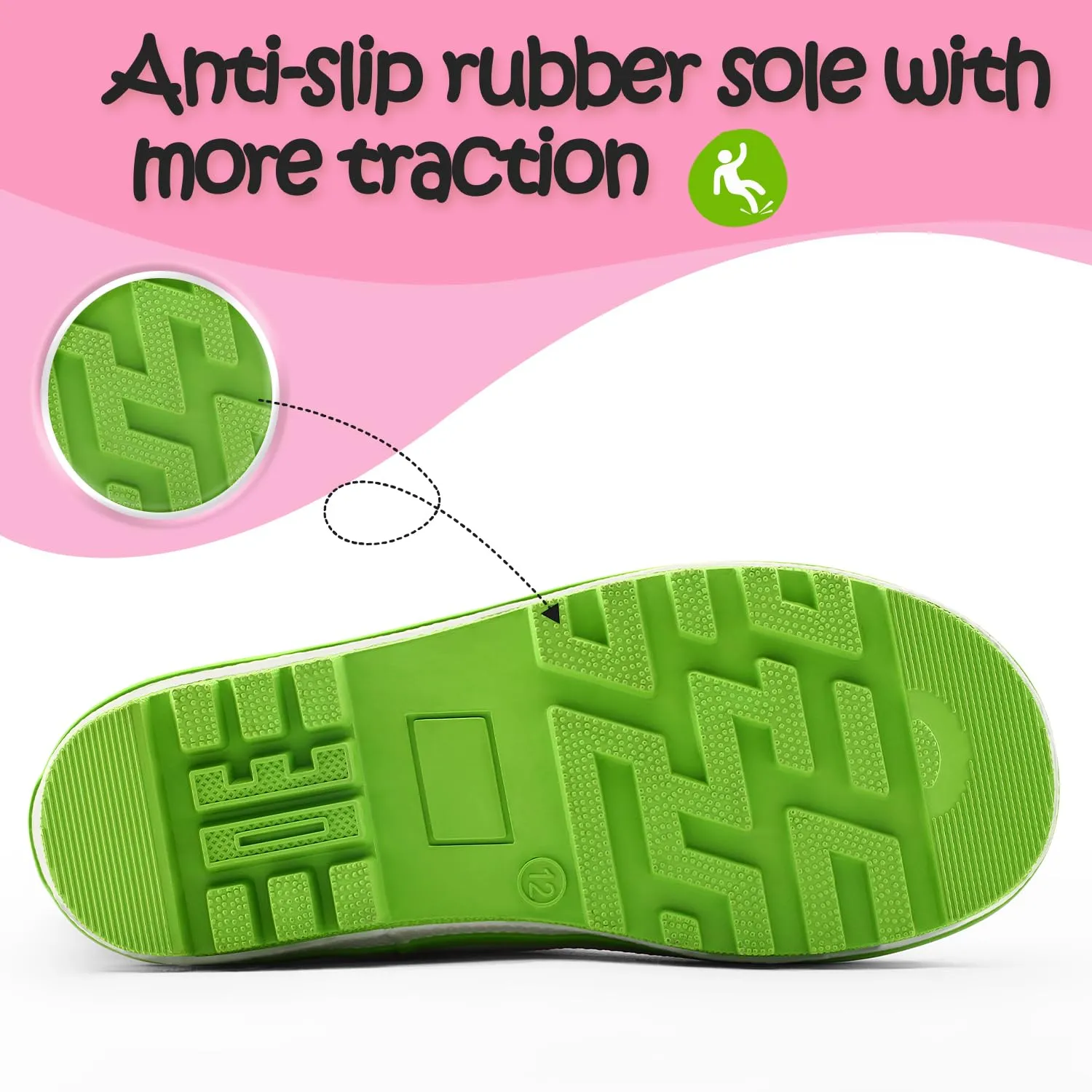 Solid Color Green Handle Rubber Rain Boots