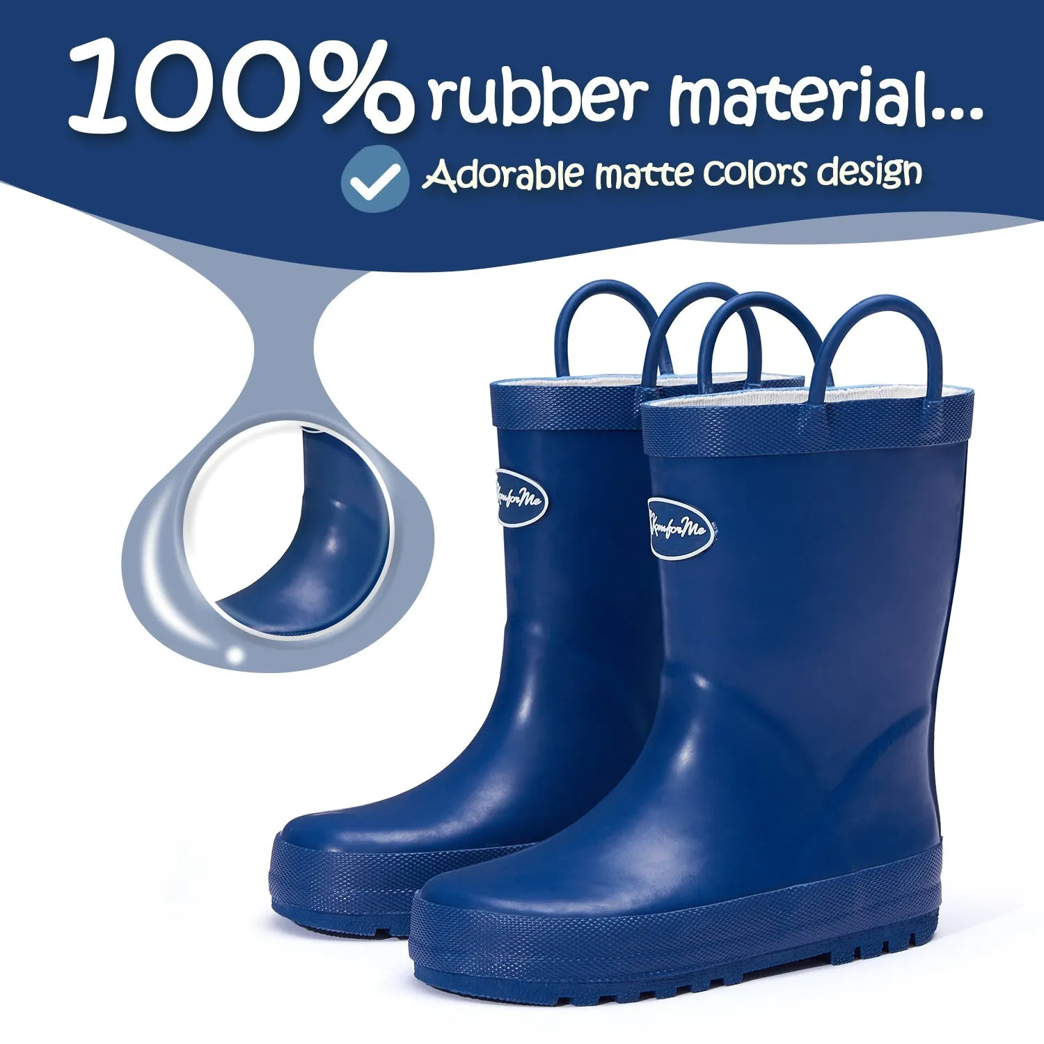 Solid Navy Waterproof Rubber Rain Boots