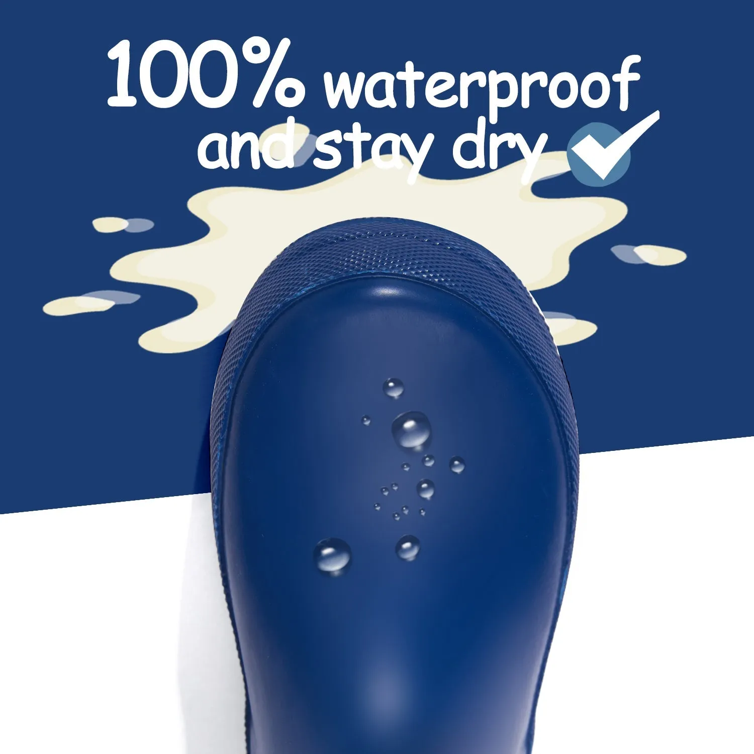Solid Navy Waterproof Rubber Rain Boots
