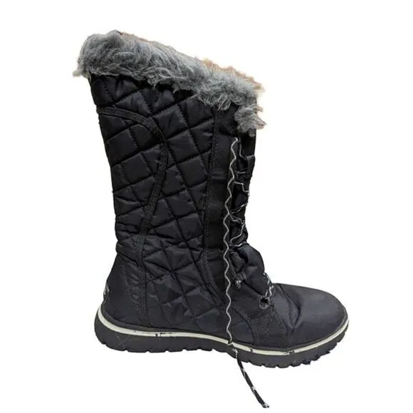 Sorel Cozy Cate Snow Boot‎ black Quilted Fur Trimmed Waterproof Lace Up- Size 8