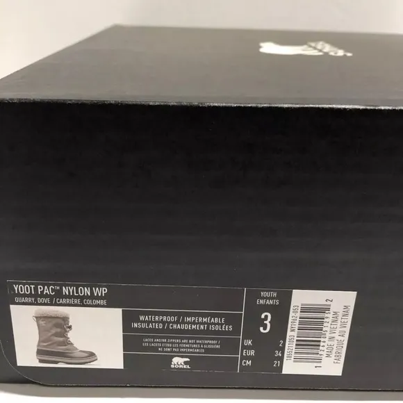 Sorel Kids’ Yoot Pac Nylon, Gray Waterproof Winter Bootsc Girls’ Size 3.