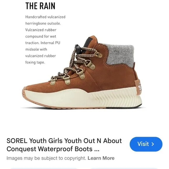 SOREL Youth Girls Youth Out N About Conquest Waterproof Boots Size 1 NEW