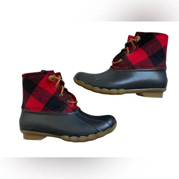 Sperry Women’s Saltwater buffalo check duck boots size 8