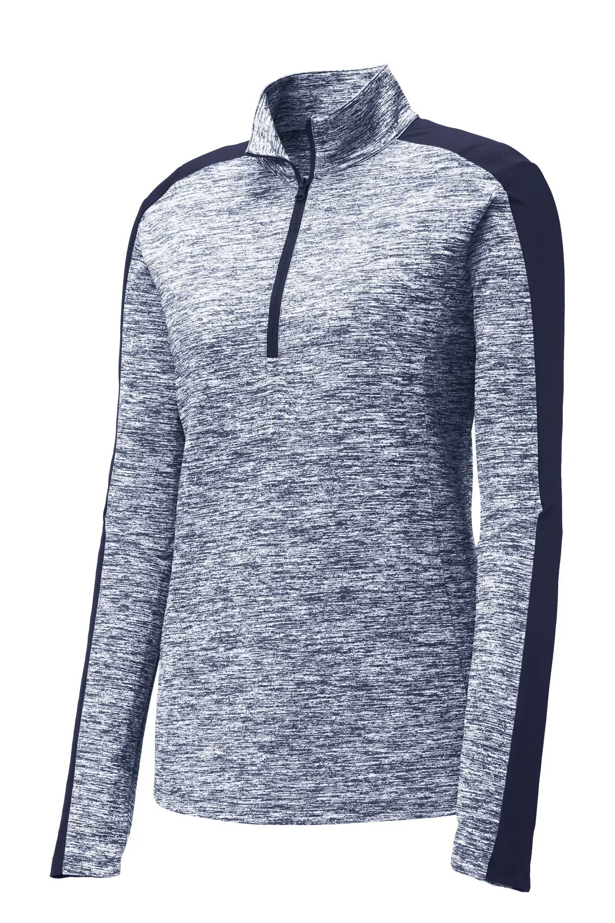 Sport-Tek Women's PosiCharge Electric Heather Colorblock 1/4-Zip Pullover. LST397 True Navy Electric/ True Navy