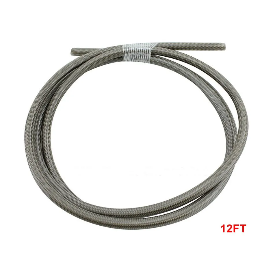 Stainless Braided Brake Line (Cut To Length) - Clear Coated - 12ft (size -3)