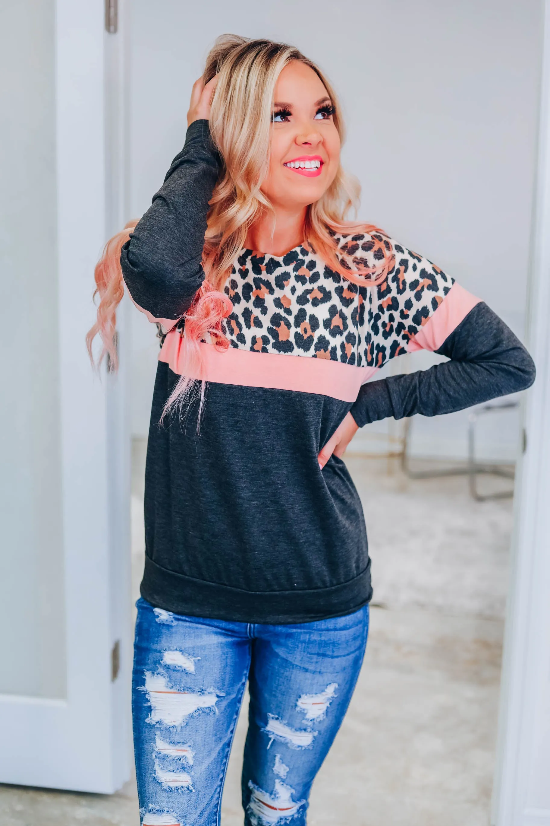 Stay Dreaming Leopard Pullover - Charcoal