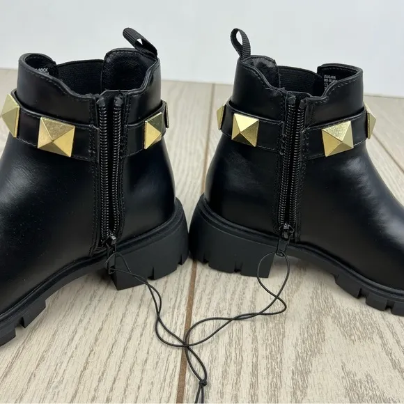 Steve Madden Girls Sugarr Little Kid/Big Kid Studded Ankle Boots Black Gold $65