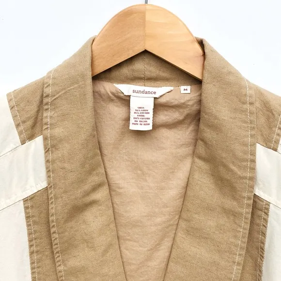 SUNDANCE Women’s Linen Tan Color-blocked Single Button Blazer size medium