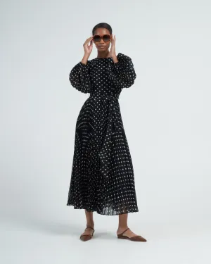 sunray long sleeve midi - black/cream dot