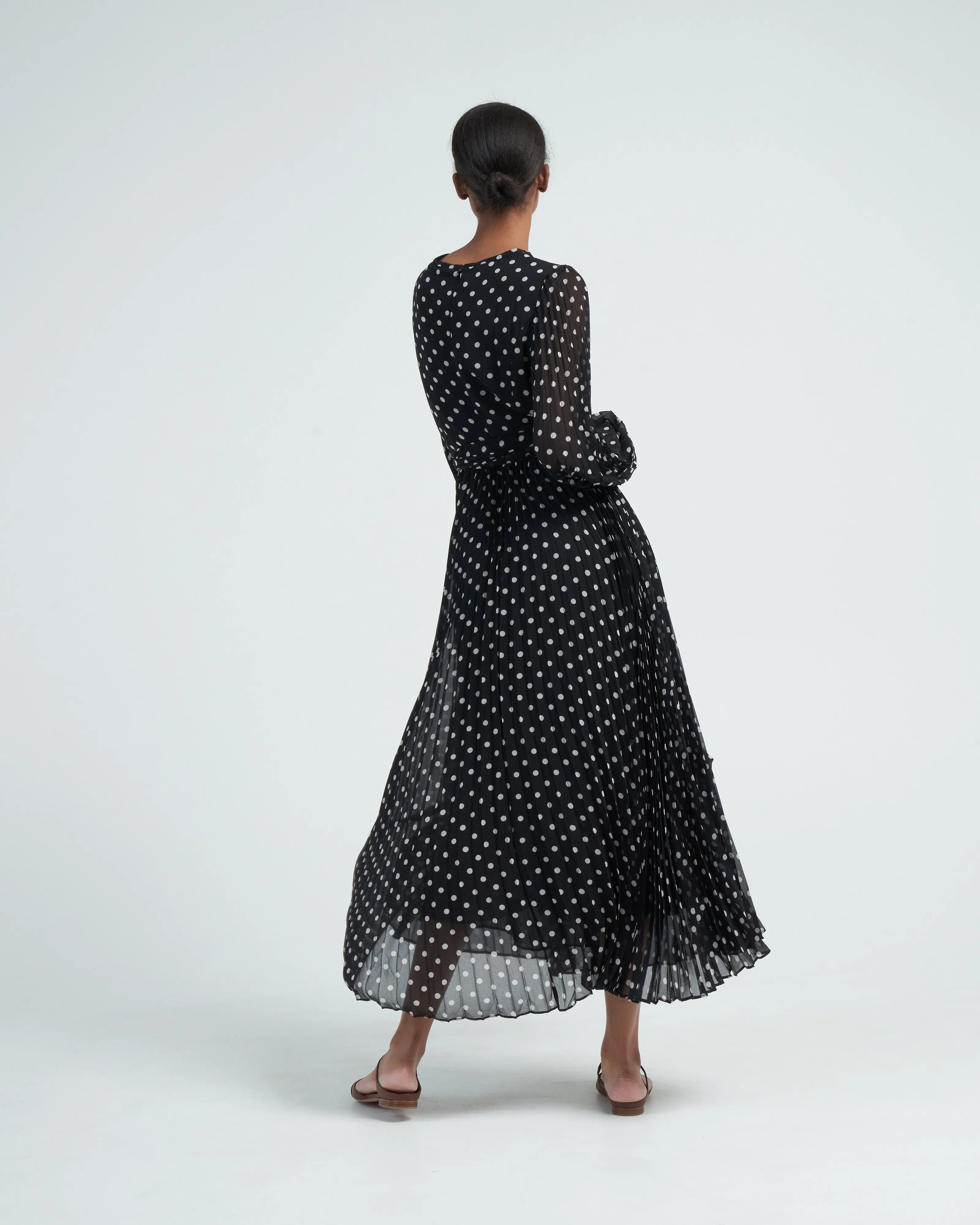sunray long sleeve midi - black/cream dot