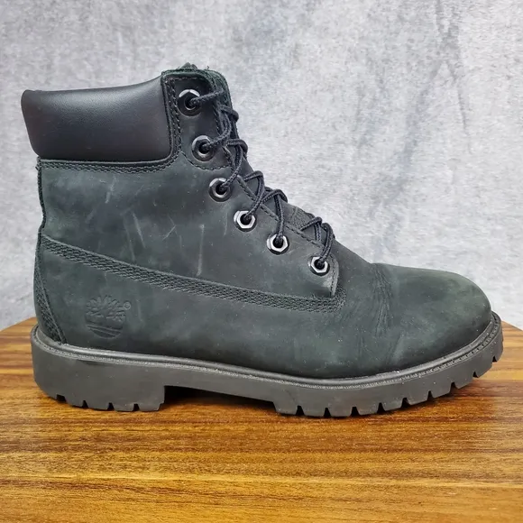 Timberland Boots Youth Boys 6 Black Nubuck Leather Waterproof Lace Up Ankle