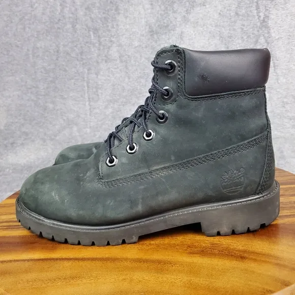 Timberland Boots Youth Boys 6 Black Nubuck Leather Waterproof Lace Up Ankle