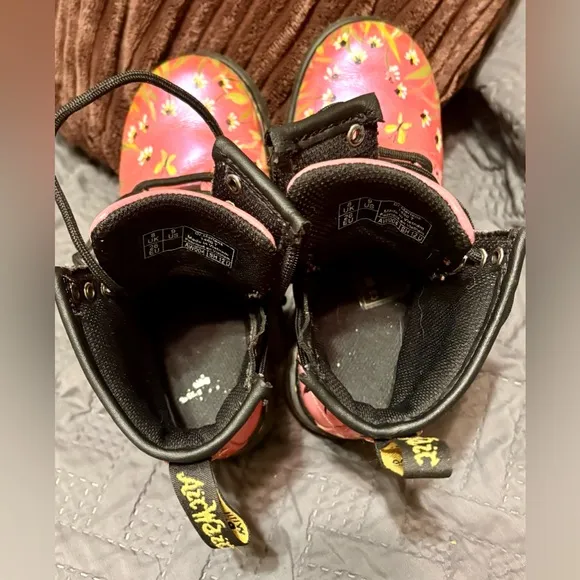 Toddler Dr. Marten Pink Patent Boots with Hand Painted Flowers US 9