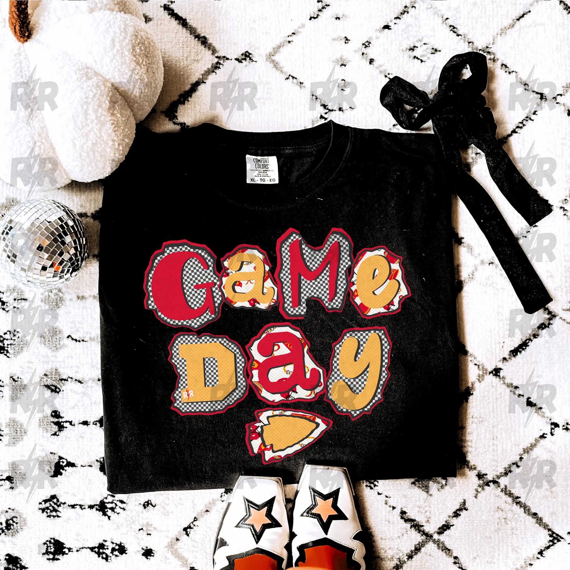 Torn Paper Game Day Black Tee