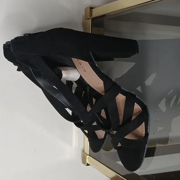 Torrid black thick strappy wrap heels size 9.5w