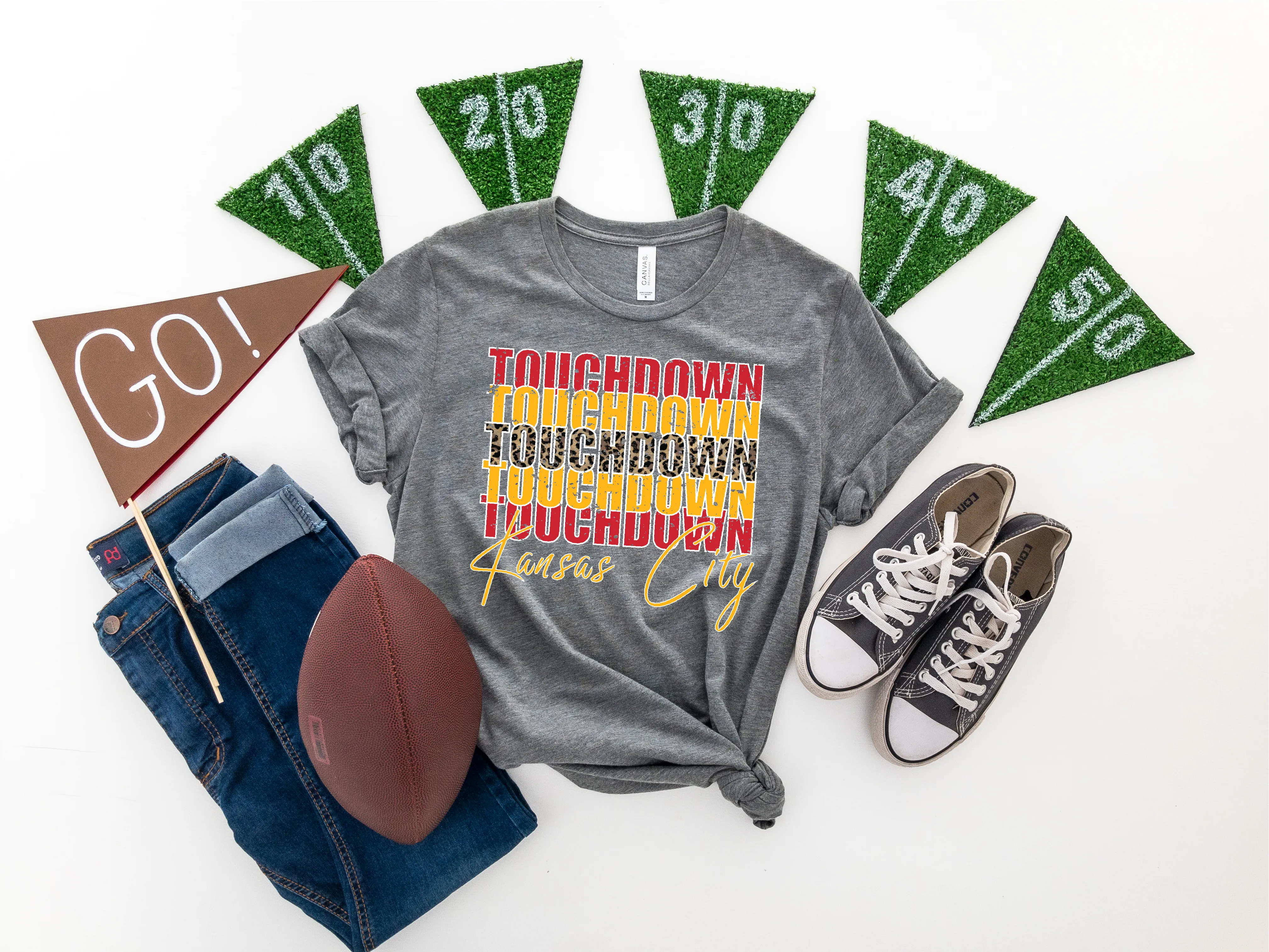 Touchdown Repeat w/ Leopard Center Grey Tee