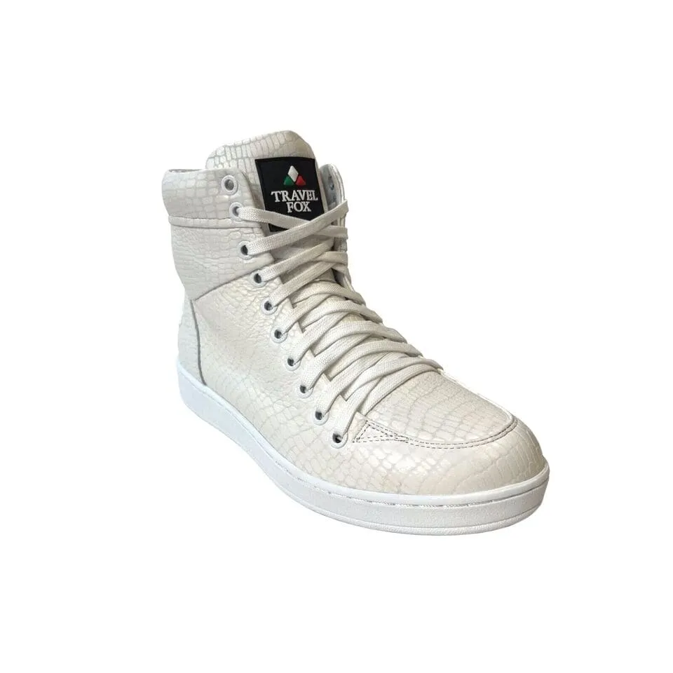 Travel Fox 900 Series Men's White Embossed Snake Leather High Top Sneakers 916101 007