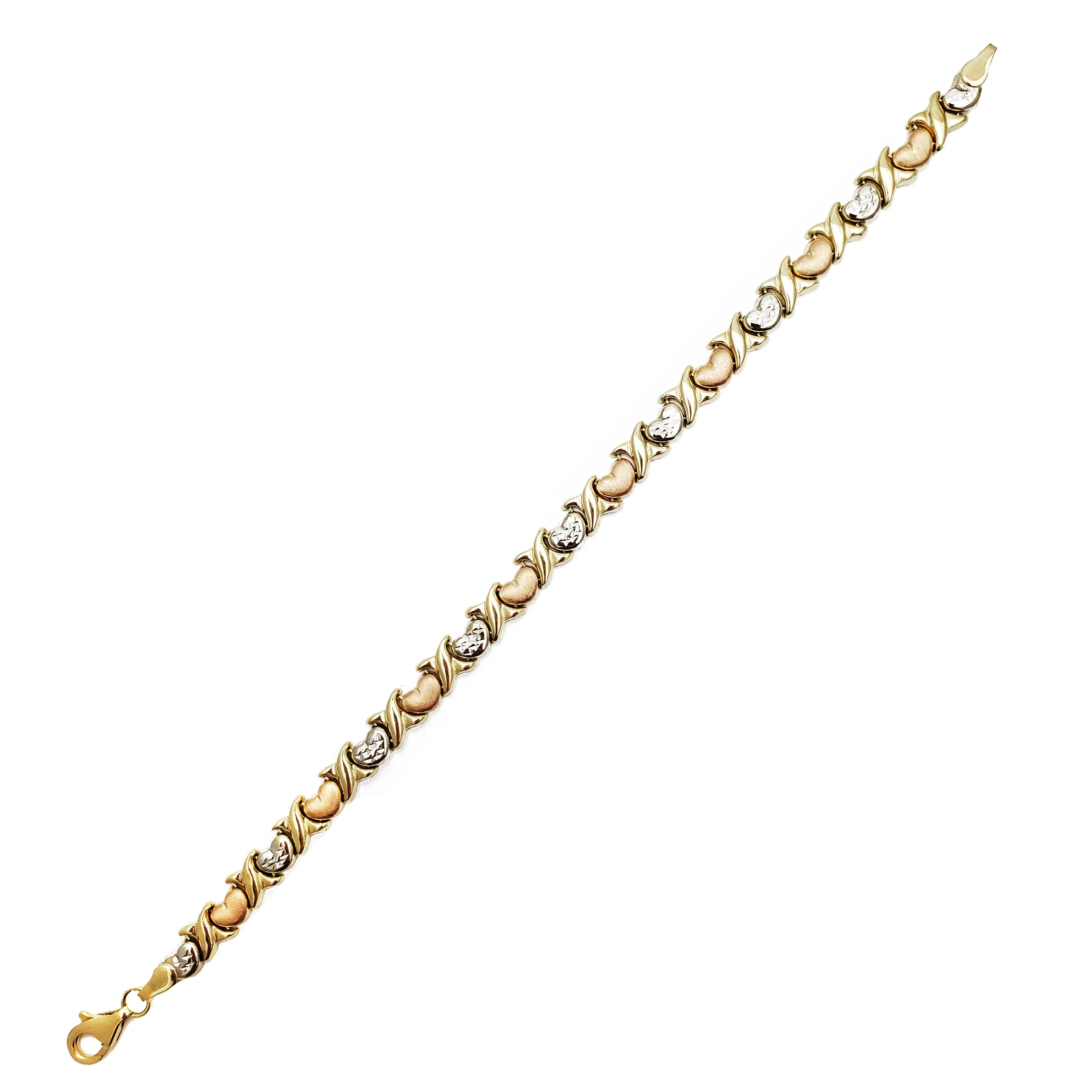 Tricolor X & Heart Bracelet (14K)