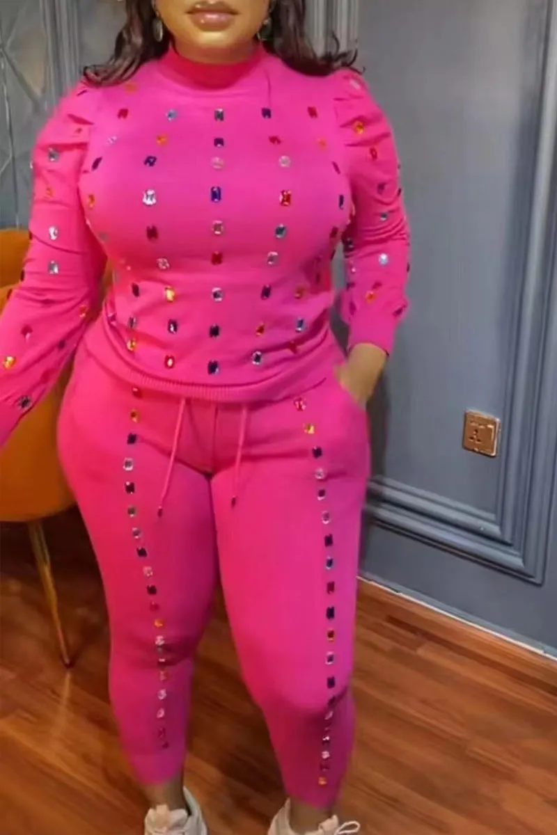 UI827 Knitted Rhinestone Top and Pants Sets