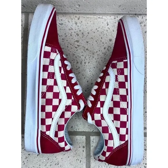 Vans Unisex Old Skool (Primary Check) Red Skate Shoe Men’s Sz 9.5/Women’s Sz 11