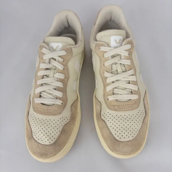 Veja V-90 Sneakers Womens 7 Leather Low Top Lace Up Beige White