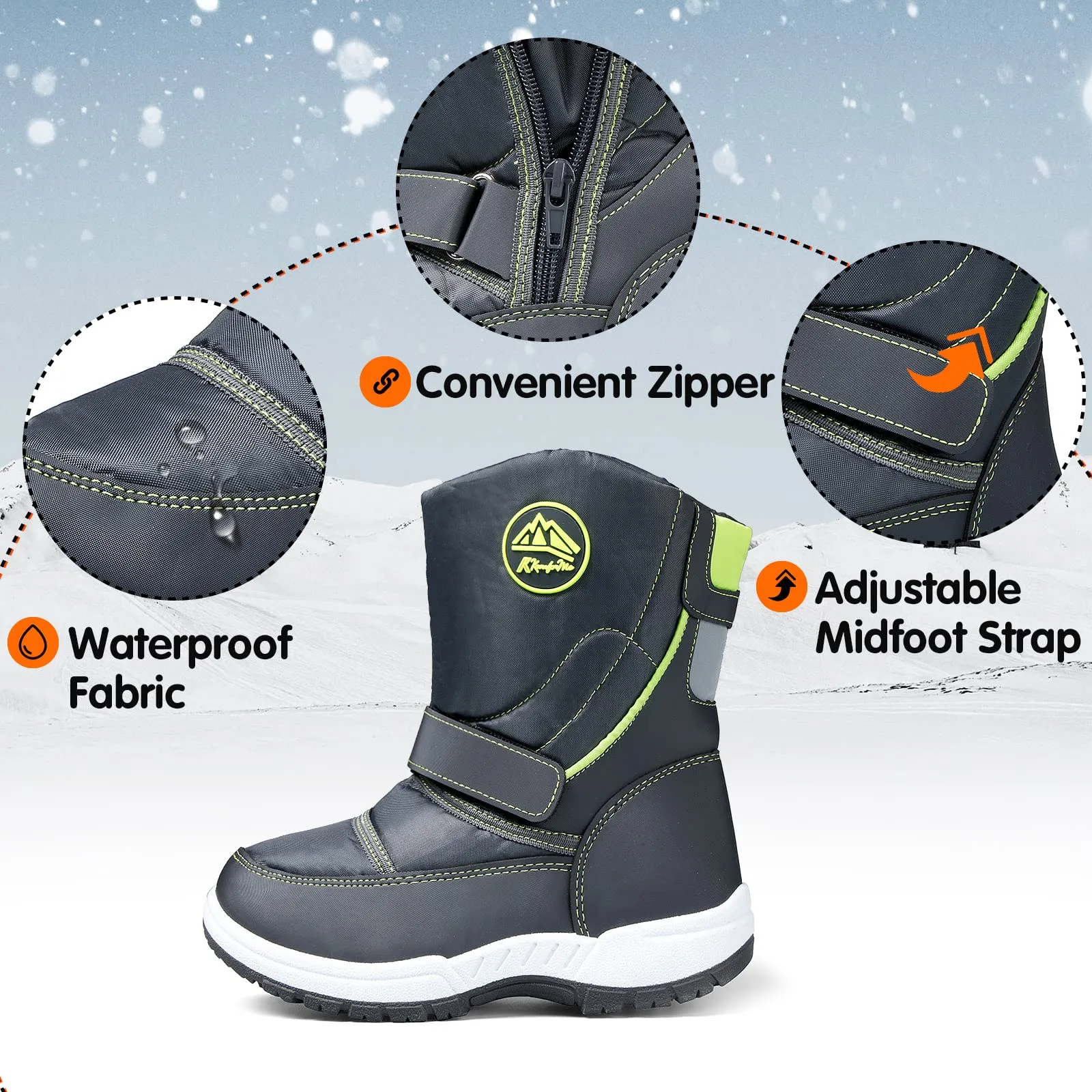 Velcro Side Zipper Outdoor Waterproof Snow Boots