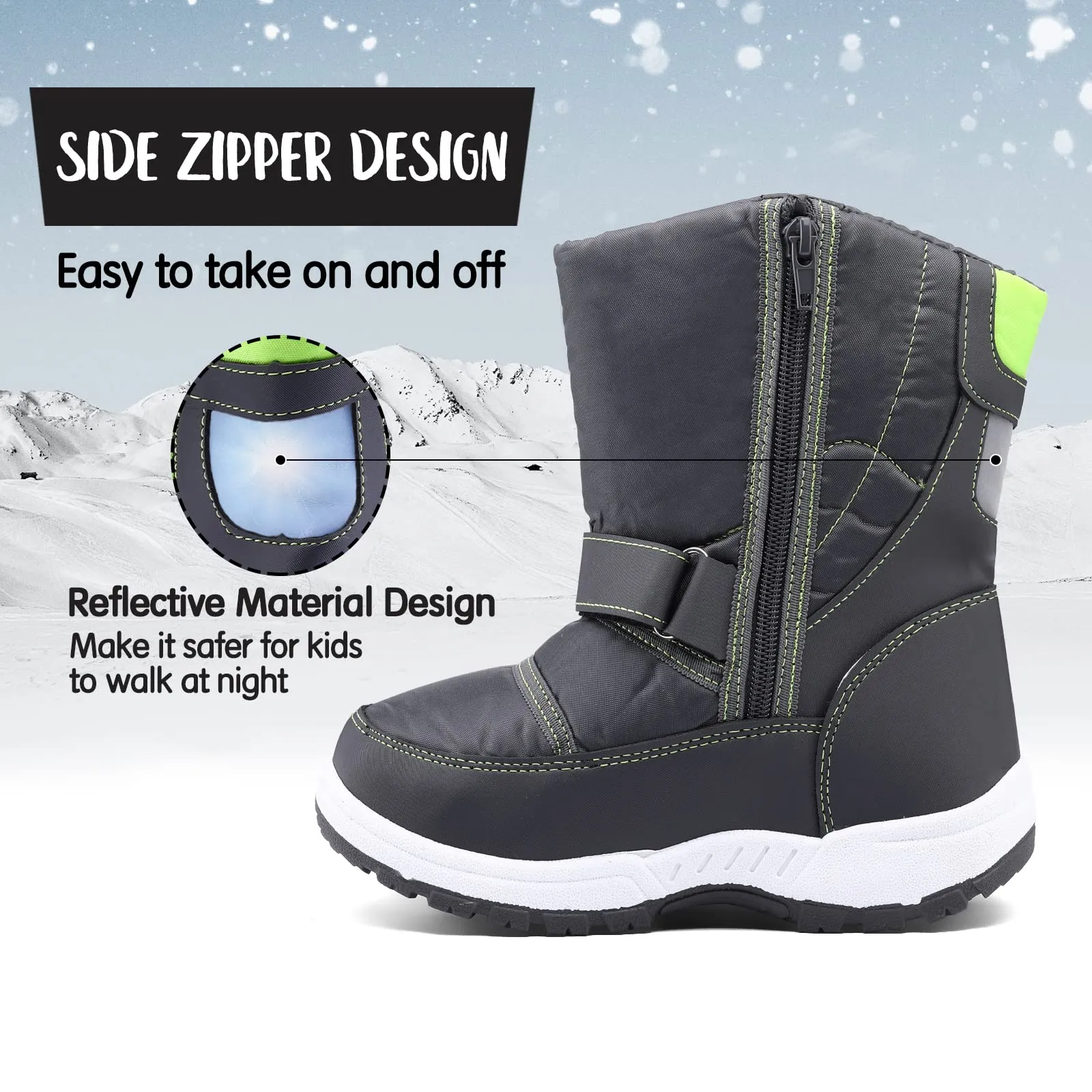 Velcro Side Zipper Outdoor Waterproof Snow Boots