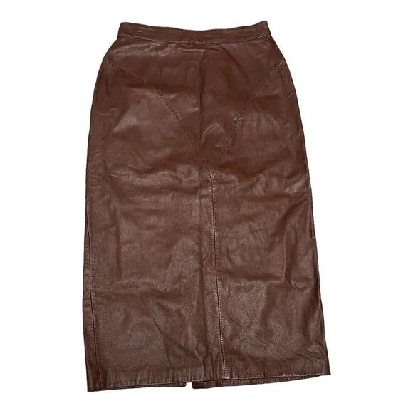 Vintage Greg Adams 9/10 leather high rise waist midi pencil skirt Retro Classic