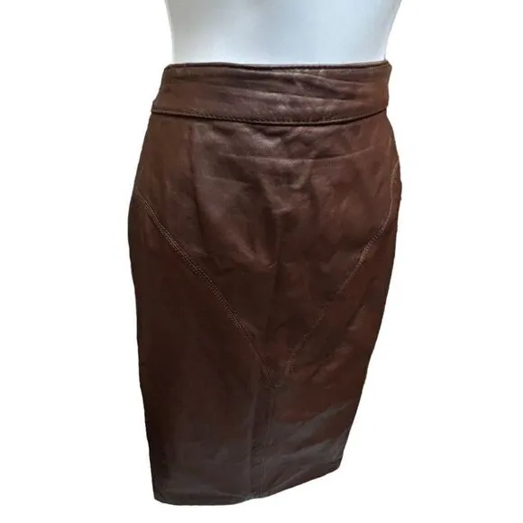Vintage Greg Adams 9/10 leather high rise waist midi pencil skirt Retro Classic