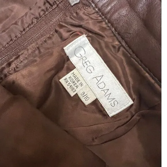 Vintage Greg Adams 9/10 leather high rise waist midi pencil skirt Retro Classic
