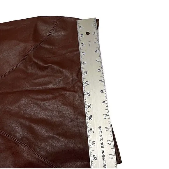 Vintage Greg Adams 9/10 leather high rise waist midi pencil skirt Retro Classic