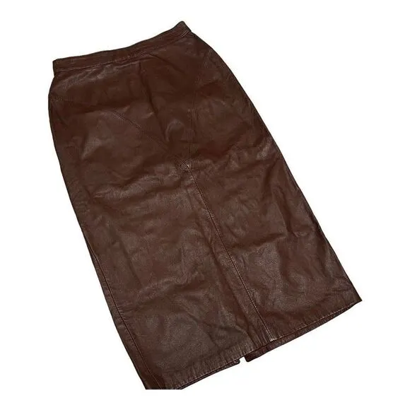 Vintage Greg Adams 9/10 leather high rise waist midi pencil skirt Retro Classic