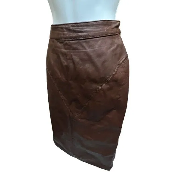Vintage Greg Adams 9/10 leather high rise waist midi pencil skirt Retro Classic