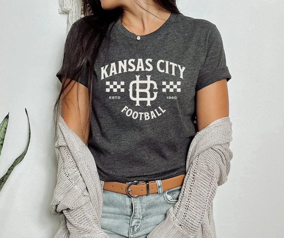 Vintage Kansas City Football Dark Heather Grey Tee