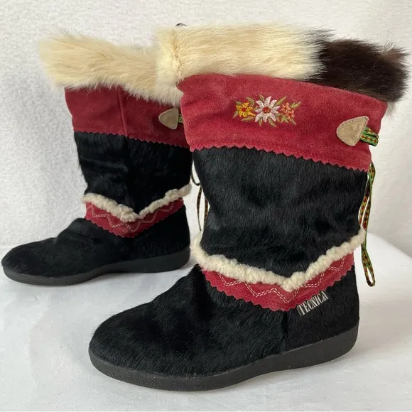 Vintage pony hair unique rare Tecnica Italian winter snow boots 36 edelweiss