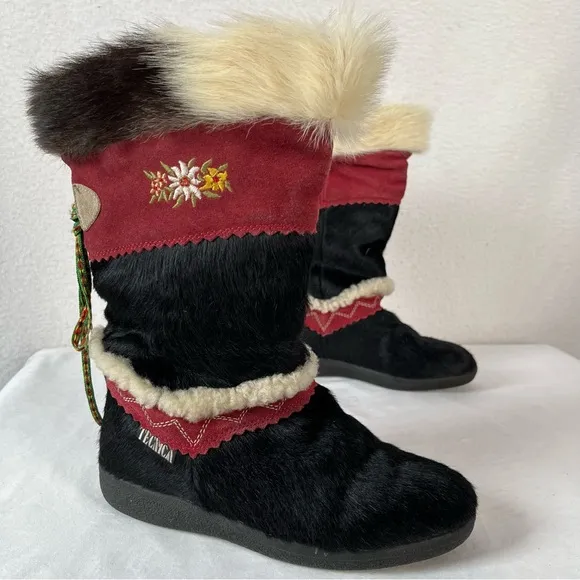 Vintage pony hair unique rare Tecnica Italian winter snow boots 36 edelweiss