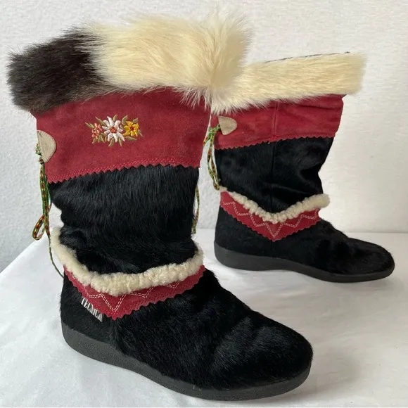 Vintage pony hair unique rare Tecnica Italian winter snow boots 36 edelweiss