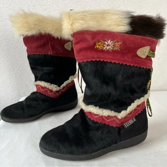 Vintage pony hair unique rare Tecnica Italian winter snow boots 36 edelweiss