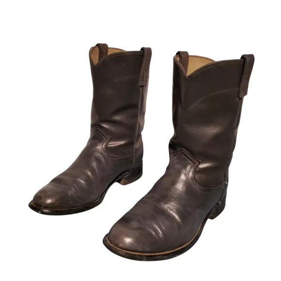 Vintage Roy Cooper Gray Leather Cowboy Western Roper Boots Men's Size 10D, USA