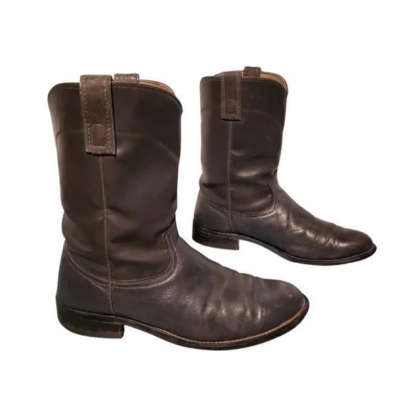Vintage Roy Cooper Gray Leather Cowboy Western Roper Boots Men's Size 10D, USA