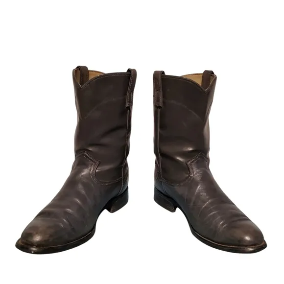 Vintage Roy Cooper Gray Leather Cowboy Western Roper Boots Men's Size 10D, USA