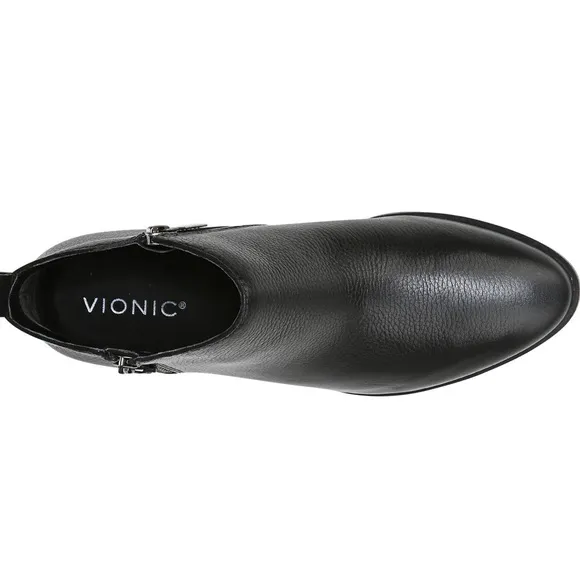 VIONIC Cecily Bootie Black Ankle Boot Orthotic Comfort  Heeled Leather Sz 6.5