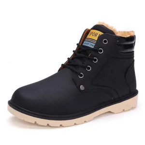 Warm Men's Pu Leather Ankle Boots Men Waterproof Snow Boots Leisure Martin Boots Shoes Mens