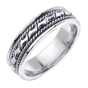 White or White/Yellow 14k gold Hand Braided Ring Band 6mm