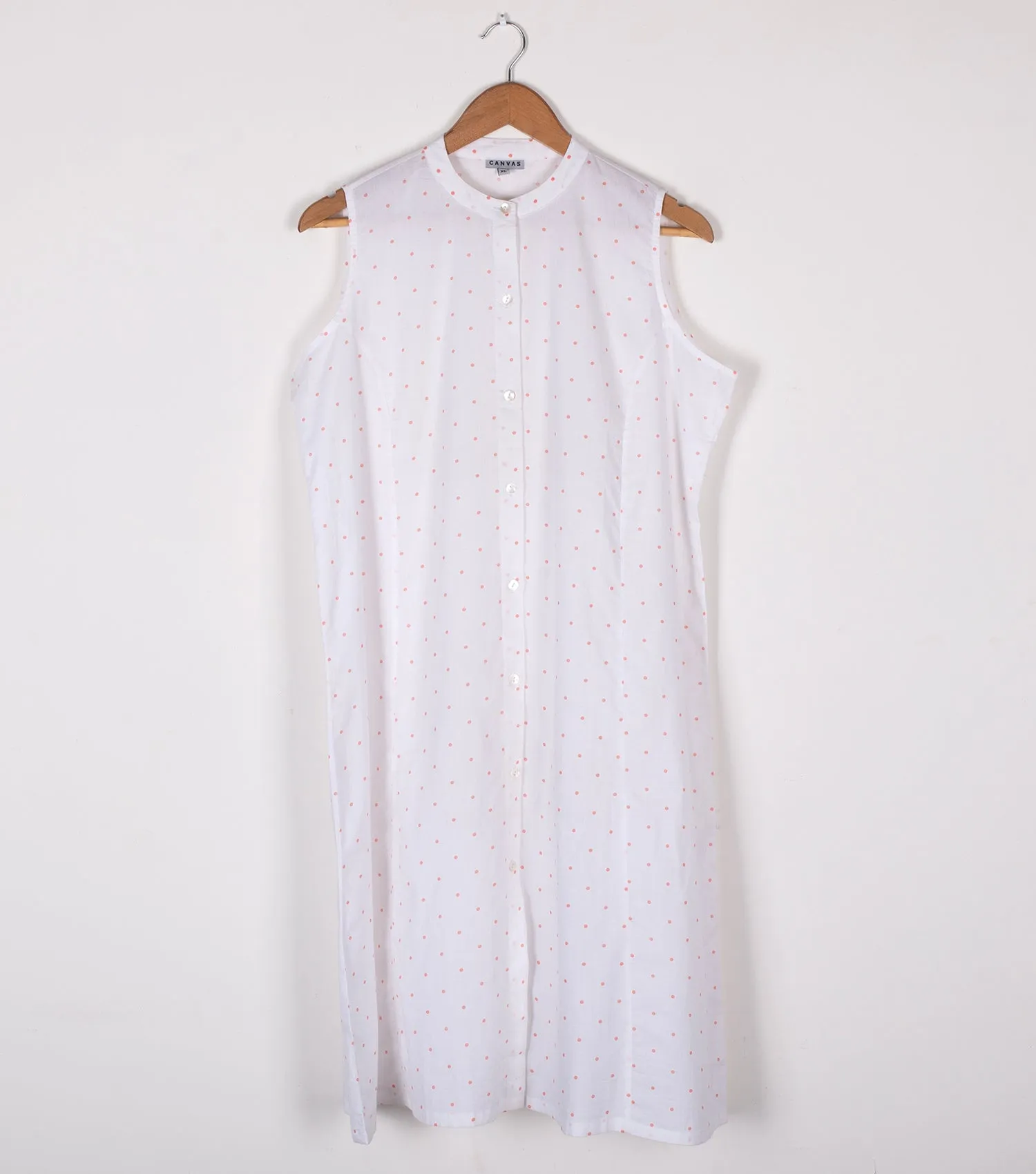 white polka dot printed cotton shirt dress